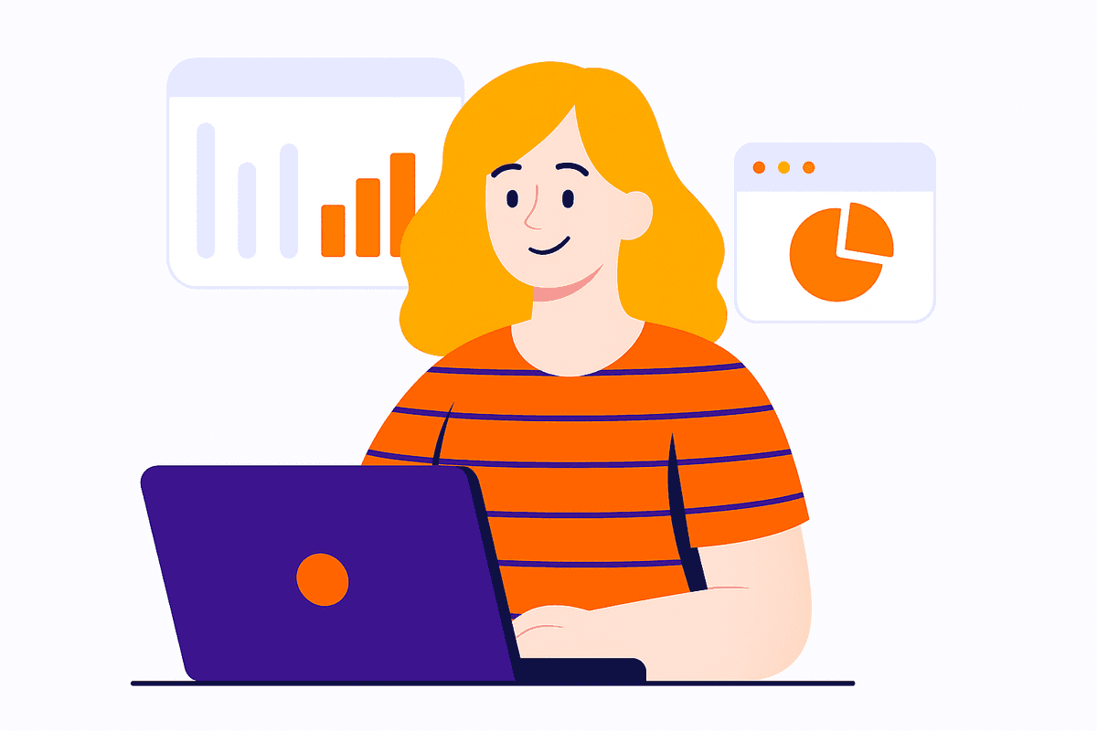 Person learning with charts and apps